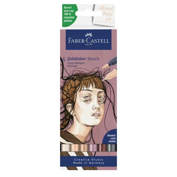Kundfavorit Faber-Castell Sketch Marker Portrait, 6 tuschpennor med dubbelspets
