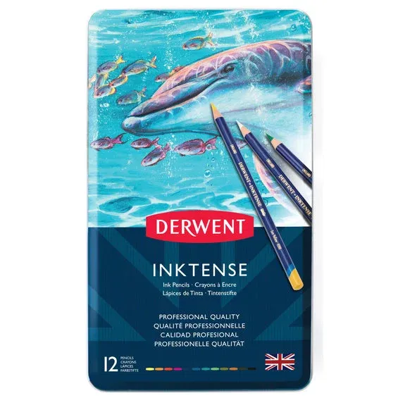 Kundfavorit Derwent Inktense 12 akvarellpennor i metallask