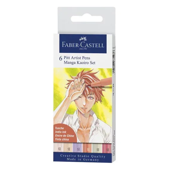 Faber-Castell PITT artist pens Manga Kaoiro set – 6 st. pennor med penselspets Rabatter