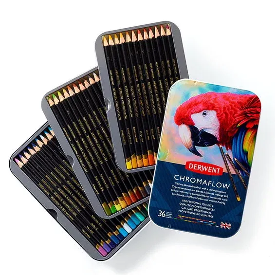 Derwent Chromaflow färgpennor 36 st. i praktiskt metalletui Rabatter