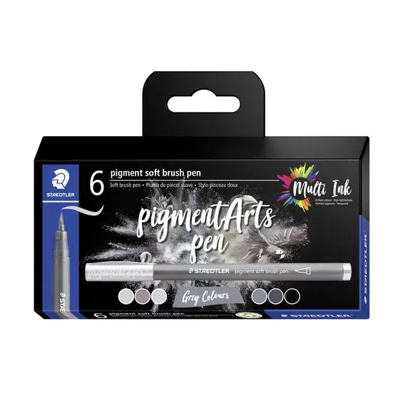 Staedtler Pigment Arts Pen Multi Ink Grey Colours, 5 pennor i grå toner + 1 svart Fri frakt