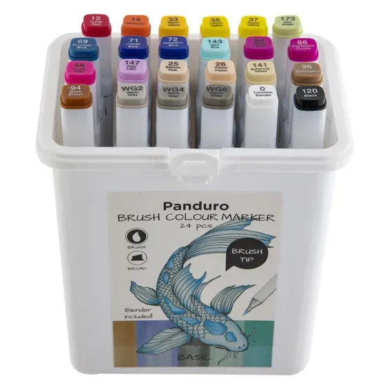 Panduro colour marker brush 24 – twintip-markers med penselspets & snedskuren spets Sänkt pris