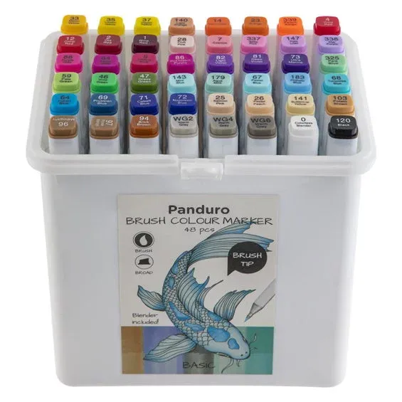 Panduro colour marker brush 48 – twintip-markers med penselspets & snedskuren spets Sista chansen