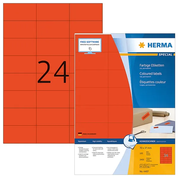 Herma etikett A4 70x37mm röd 3x8 4407 Köp online